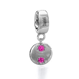 Yin-Yang Perfect Match Bracelet Charm in 925 Sterling Silver with Pink Tourmaline