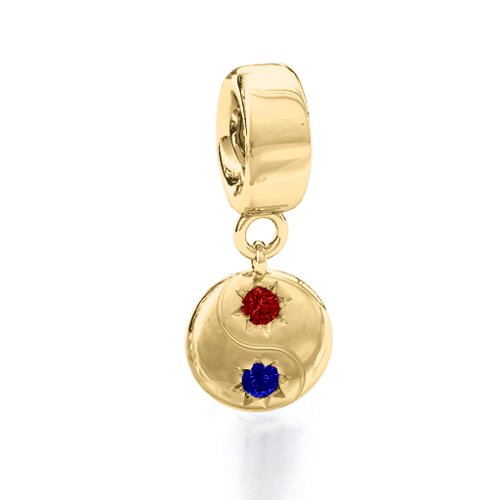 Yin-Yang Perfect Match Bracelet Charm – 10K Yellow Gold with Garnet and Blue Sapphire