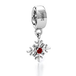 Snowflake Bracelet Charm in 925 Sterling Silver with Garnet