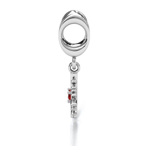 Snowflake Bracelet Charm – Sterling Silver with Garnet