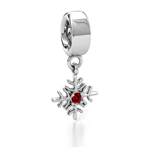 Snowflake Bracelet Charm – Sterling Silver with Garnet