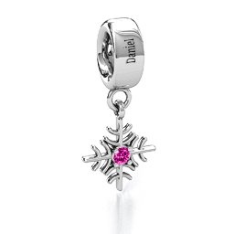 Snowflake Bracelet Charm in 925 Sterling Silver with Pink Tourmaline