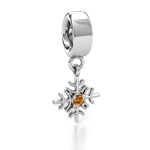 Snowflake Bracelet Charm – Sterling Silver with Citrine