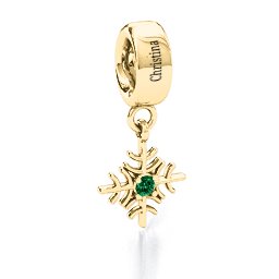Snowflake Bracelet Charm in 10K Solid Yellow Gold with Emerald
