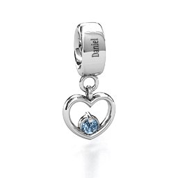 Heart Nest Bracelet Charm in 925 Sterling Silver with Aquamarine