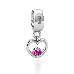 Heart Nest Bracelet Charm in 925 Sterling Silver with Pink Tourmaline