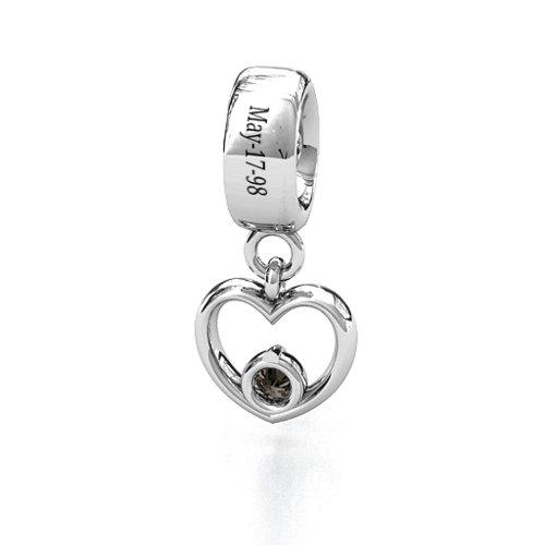Heart Nest Bracelet Charm – Sterling Silver with Smokey Quartz