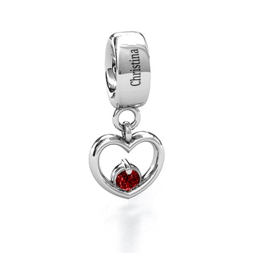 Heart Nest Bracelet Charm – Sterling Silver with Garnet