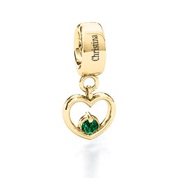 Heart Nest Bracelet Charm in 10K Solid Yellow Gold with Emerald