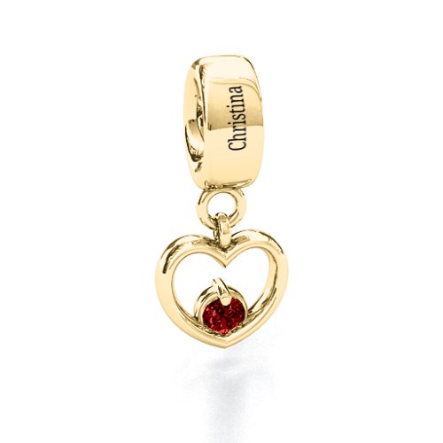 Heart Nest Bracelet Charm – 10K Yellow Gold with Garnet