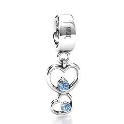 Double Heart Nest Bracelet Charm in 925 Sterling Silver with Aquamarine