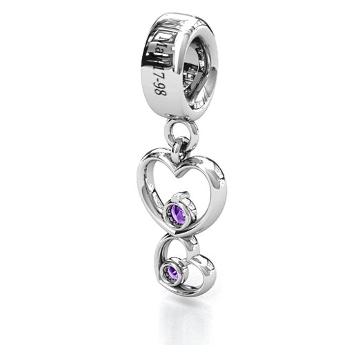 Double Heart Nest Bracelet Charm – Sterling Silver with Amethyst
