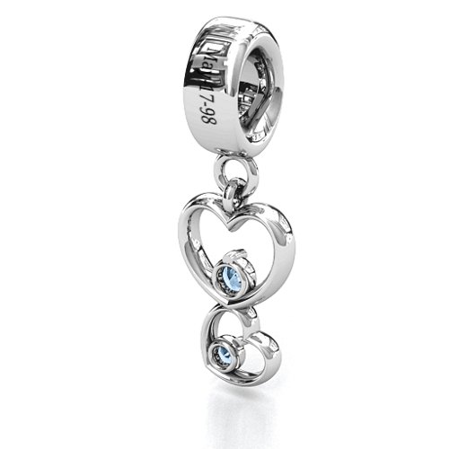 Double Heart Nest Bracelet Charm – Sterling Silver with Aquamarine