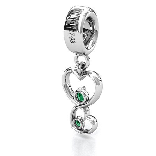 Double Heart Nest Bracelet Charm – Sterling Silver with Emerald