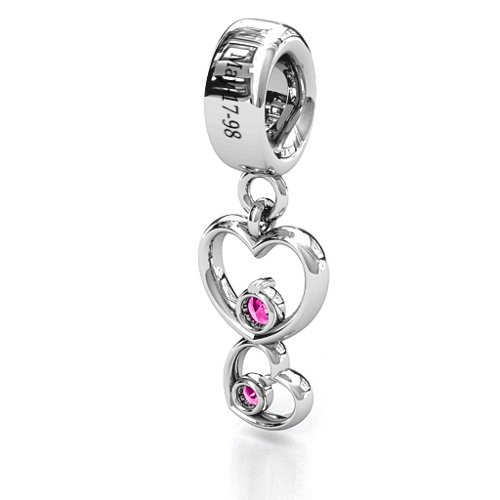 Double Heart Nest Bracelet Charm – Sterling Silver with Pink Tourmaline
