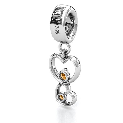 Double Heart Nest Bracelet Charm – Sterling Silver with Citrine