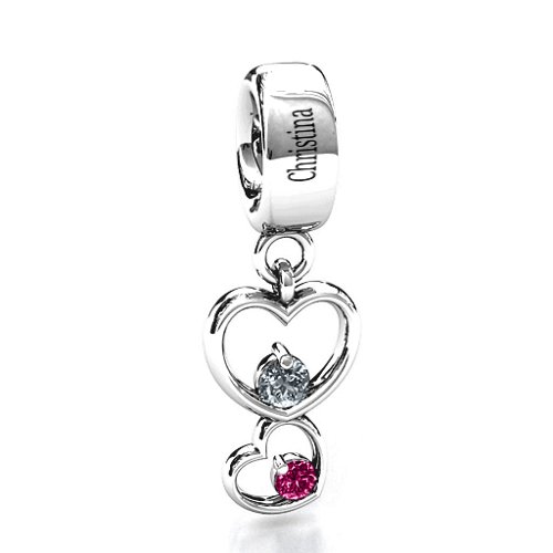 Double Heart Nest Bracelet Charm – Sterling Silver with Cubic Zirconia and Ruby