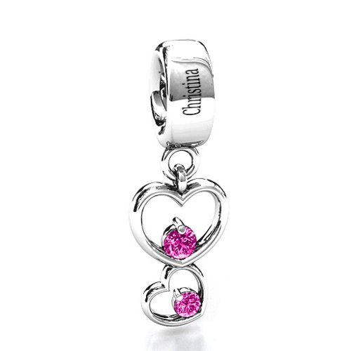 Double Heart Nest Bracelet Charm – Sterling Silver with Pink Tourmaline