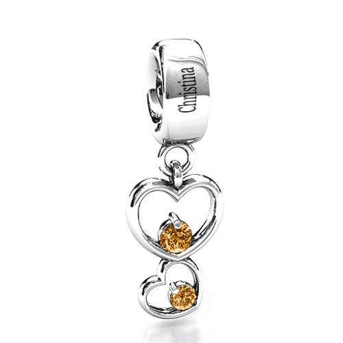 Double Heart Nest Bracelet Charm – Sterling Silver with Citrine