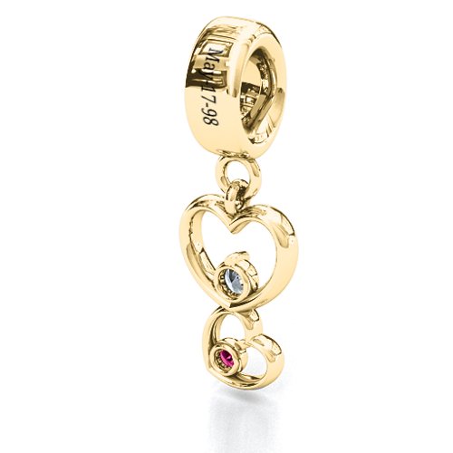 Double Heart Nest Bracelet Charm – 10K Yellow Gold with Cubic Zirconia and Ruby