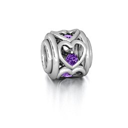 Heart Quintet Bracelet Charm in 925 Sterling Silver with Amethyst