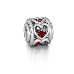 Heart Quintet Bracelet Charm – Sterling Silver with Garnet