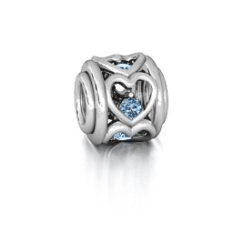 Heart Quintet Bracelet Charm in 925 Sterling Silver with Aquamarine