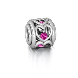 Heart Quintet Bracelet Charm in 925 Sterling Silver with Pink Tourmaline