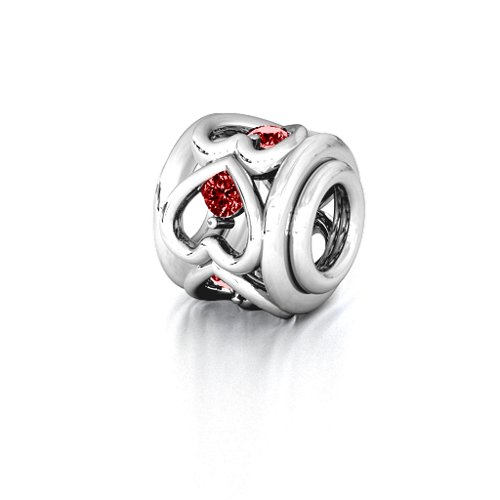 Heart Quintet Bracelet Charm – Sterling Silver with Garnet