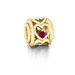 Heart Quintet Bracelet Charm in 10K Solid Yellow Gold with Emerald, Ruby, Cubic Zirconia, Amethyst, and Blue Sapphire