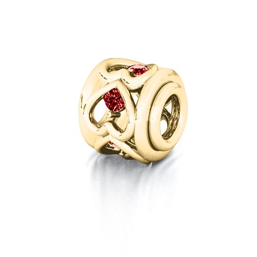Heart Quintet Bracelet Charm – 10K Yellow Gold with Garnet