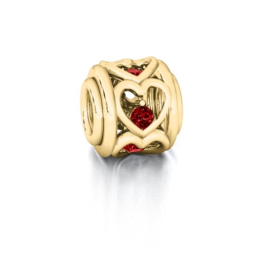 Heart Quintet Bracelet Charm – 10K Yellow Gold with Garnet