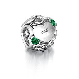 Party of Hearts Bracelet Charm in 925 Sterling Silver with Emerald