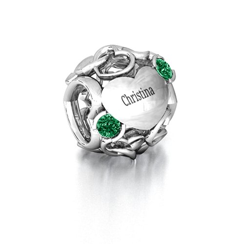 Party of Hearts Bracelet Charm – Sterling Silver with Emerald