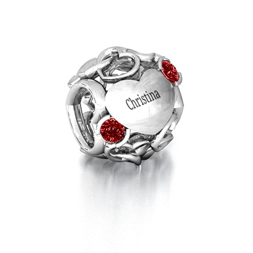 Party of Hearts Bracelet Charm – Sterling Silver with Garnet