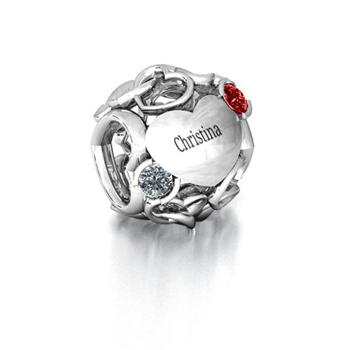 Party of Hearts Bracelet Charm – Sterling Silver with Cubic Zirconia and Garnet