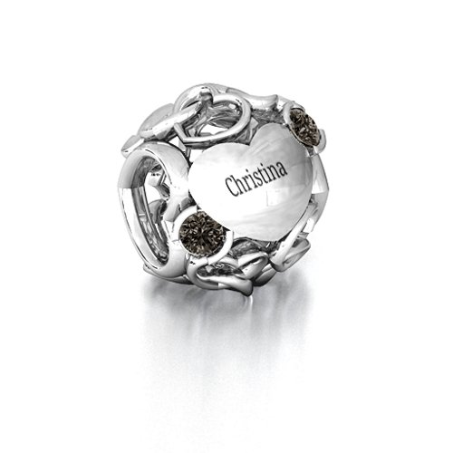 Party of Hearts Bracelet Charm – Sterling Silver with Smokey Quartz