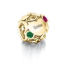 Party of Hearts Bracelet Charm in 10K Solid Yellow Gold with Emerald and Ruby
