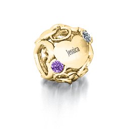 Party of Hearts Bracelet Charm in 10K Solid Yellow Gold with Amethyst and Cubic Zirconia