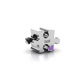 Puzzle Piece of your Heart Bracelet Charm in 925 Sterling Silver with Amethyst