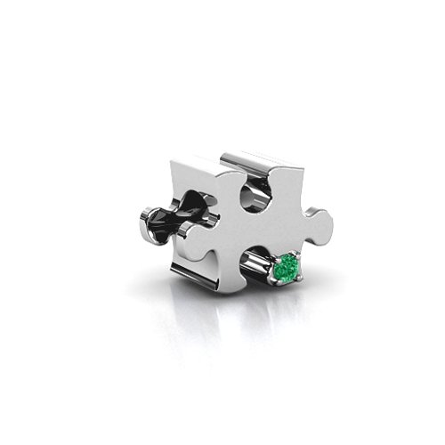 Puzzle Piece of your Heart Bracelet Charm – Sterling Silver with Emerald