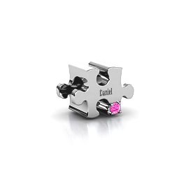 Puzzle Piece of your Heart Bracelet Charm in 925 Sterling Silver with Pink Tourmaline