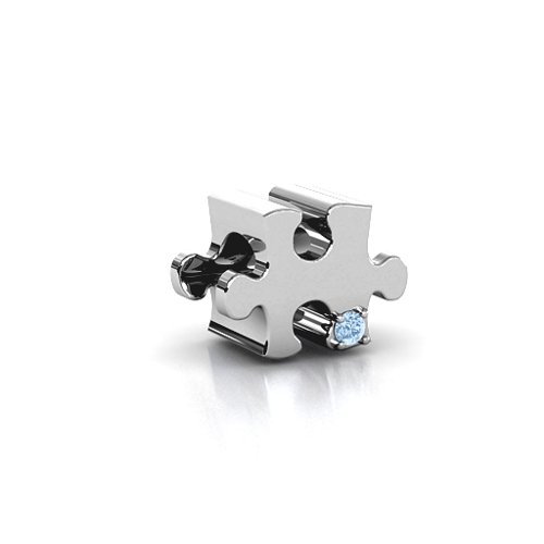 Puzzle Piece of your Heart Bracelet Charm – Sterling Silver with Aquamarine