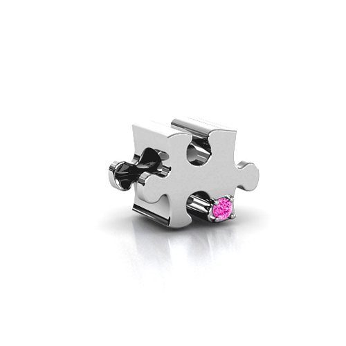 Puzzle Piece of your Heart Bracelet Charm – Sterling Silver with Pink Tourmaline