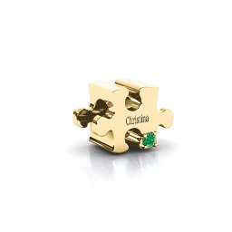 Puzzle Piece of your Heart Bracelet Charm in 10K Solid Yellow Gold with Emerald