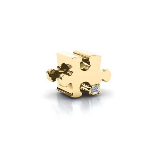 Puzzle Piece of your Heart Bracelet Charm – 10K Yellow Gold with Cubic Zirconia
