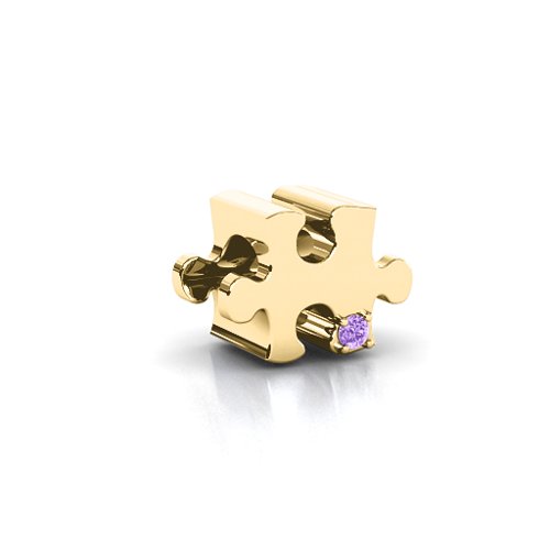 Puzzle Piece of your Heart Bracelet Charm – 10K Yellow Gold with Amethyst