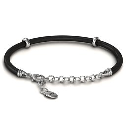7.5" Leather Snake Bracelet with 1.5" Extender in 925 Sterling Silver