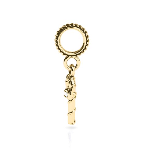 Candy Cane Bracelet Charm – 10K Yellow Gold with White Premium Zirconia