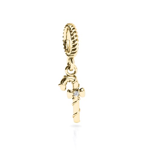Candy Cane Bracelet Charm – 10K Yellow Gold with White Premium Zirconia